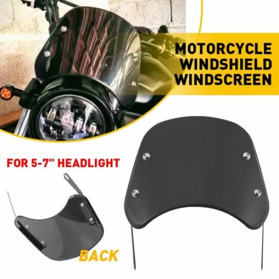 Universal Motorcycle 5-7   Round Headlight Fairing Windshield Windscreen Black A