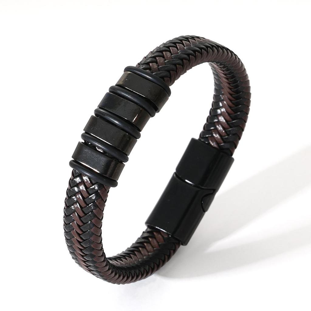 Retro Anti-static Stainless Steel & PU Leather Magnetic Weave Bracelet for Men