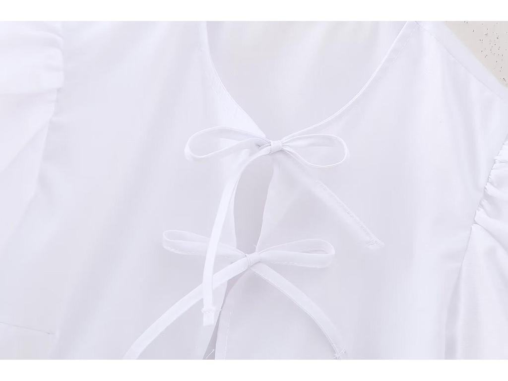 2024 Spring Women's Street Fashion Lace-up Puff Sleeve Top