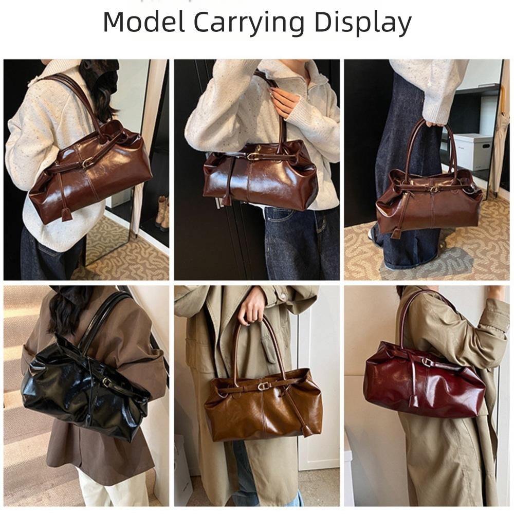 Fashion Oil PU Leather Handbag Multifunctional Large Capacity Tote Bag Casual Underarm Bag Work Shopping Travel
