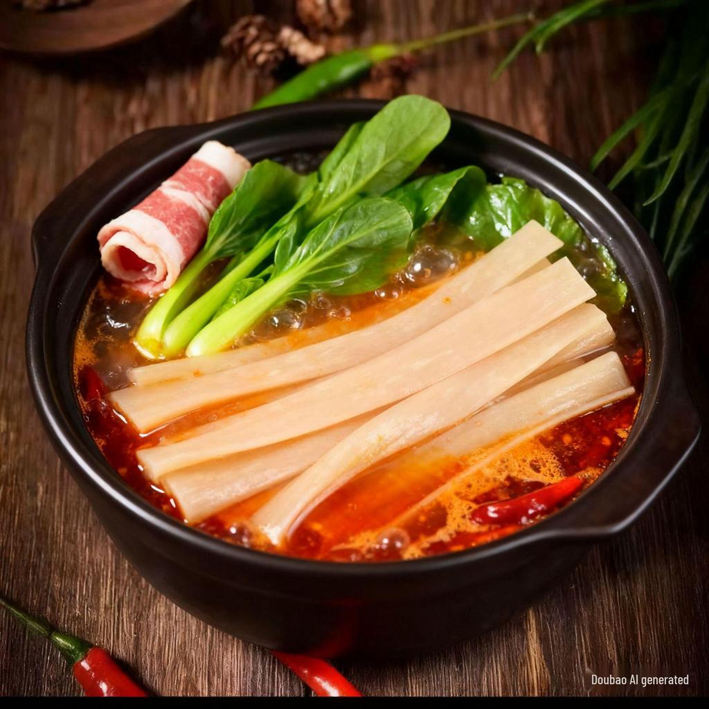 Macarrão de Batata Doce Picante de Sichuan, 200g - Largo, Fresco, Instantâneo para Uso Doméstico ou em Restaurante