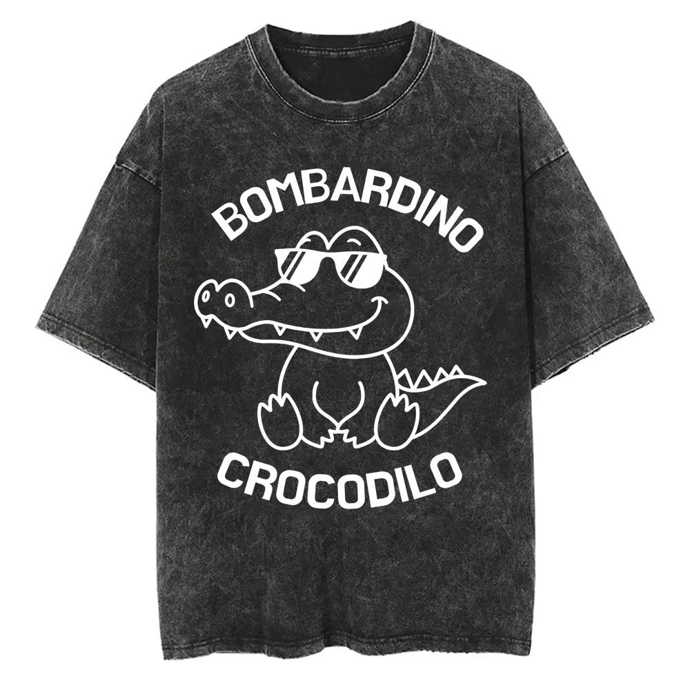 Yk Tshirt Men New In Top Tees Mens TShirt Vintage Washed Bombardiro Crocodilo T Shirt Funny Plane Bomber Crocodile Meme