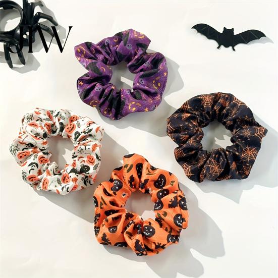 Soft Elastic Ponytail Holders Halloween Hair Ties, High Elasticity Scrunchies, Stretchy Bands with Ghost Witch Accessories Hat Bat Spider Web