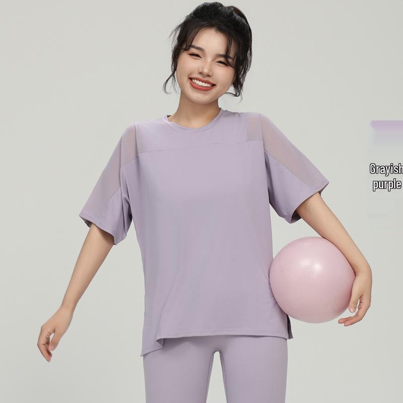 

Women s Plus Size Quick-Dry Slimming Sport Shirt - Round Neck, Loose Fit Yoga & Running Top, Short Sleeve Medium фиолетовый/серый