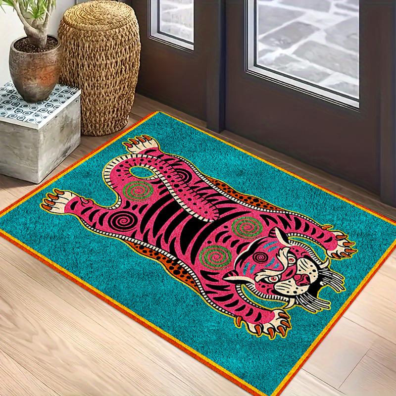 Retro Tiger Willkommen Fußmatte mit Muster Matten Teppiche für Küche Badezimmer Schachbrettmuster Bordüre Schlafzimmer Heimdekoration Teppich