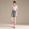 RAIN.CUN Petite Distressed High-Waist Relaxed Fit Denim Shorts