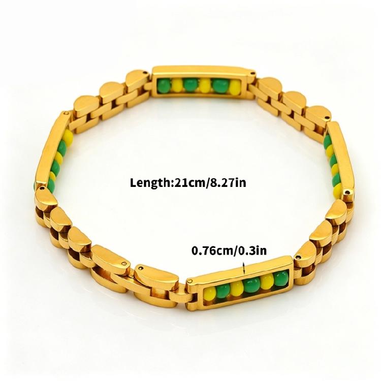Casual Outfit Beaded Bracelet, Stainless Steel Tone Link Wrist Bangle with Green Yellow Rectangular Bead Inlays