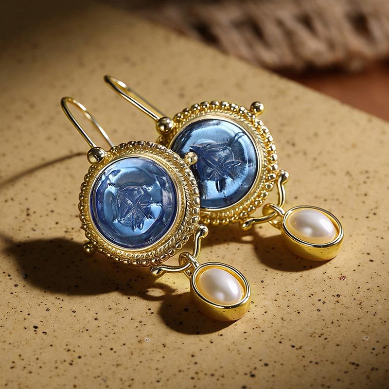 New High-end Fairy Earrings, Elegant Retro Gold Ear Hooks, Retro Fashion Imitation Pearl Earrings