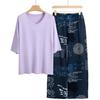 Pajamas Women's Spring and Summer New V-neck Short-sleeved Cotton and Linen Pants European and American Large-size Loungewear Two-piece Set