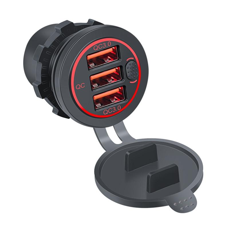 

3 Port USB Car Charger QC3.0 Fast Charging USB Car Charger Adapter 12V-24V Car Phone Charger with Light 1