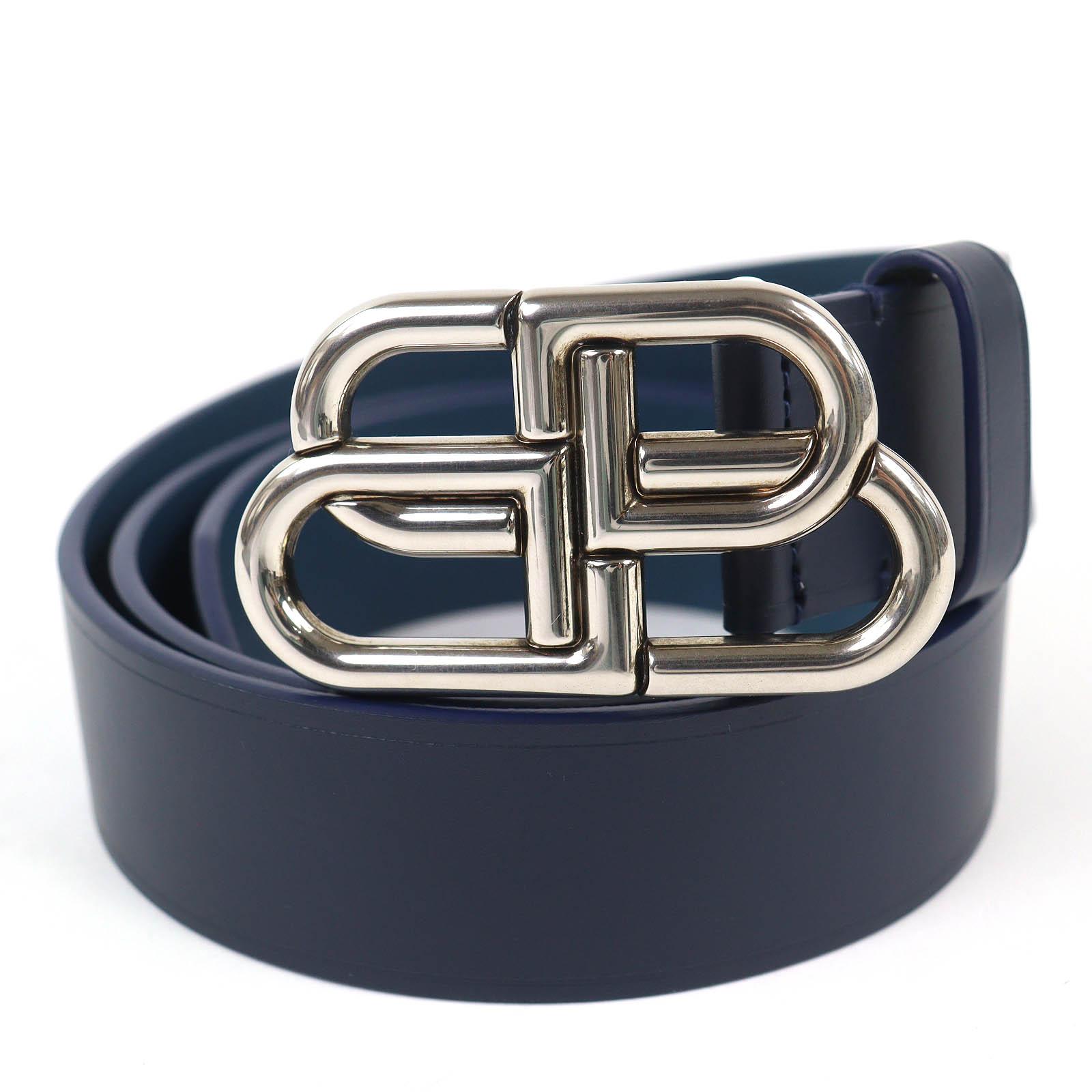 

Excellent BALENCIAGA belt BB logo metal buckle leather Navy leather mens 570370 Used