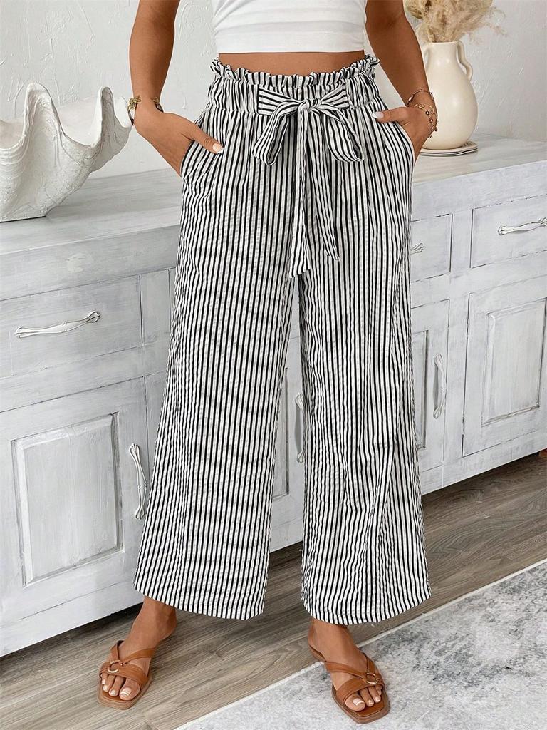 2025 New Autumn Women's Striped Casual Elegant Straight Pants
