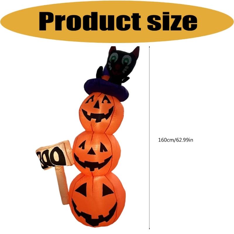Seasonal Inflatable Yard Figure, Tall Halloween Display with Smiling Character Stack and Hanging Sign for Porch Entry Party Styling