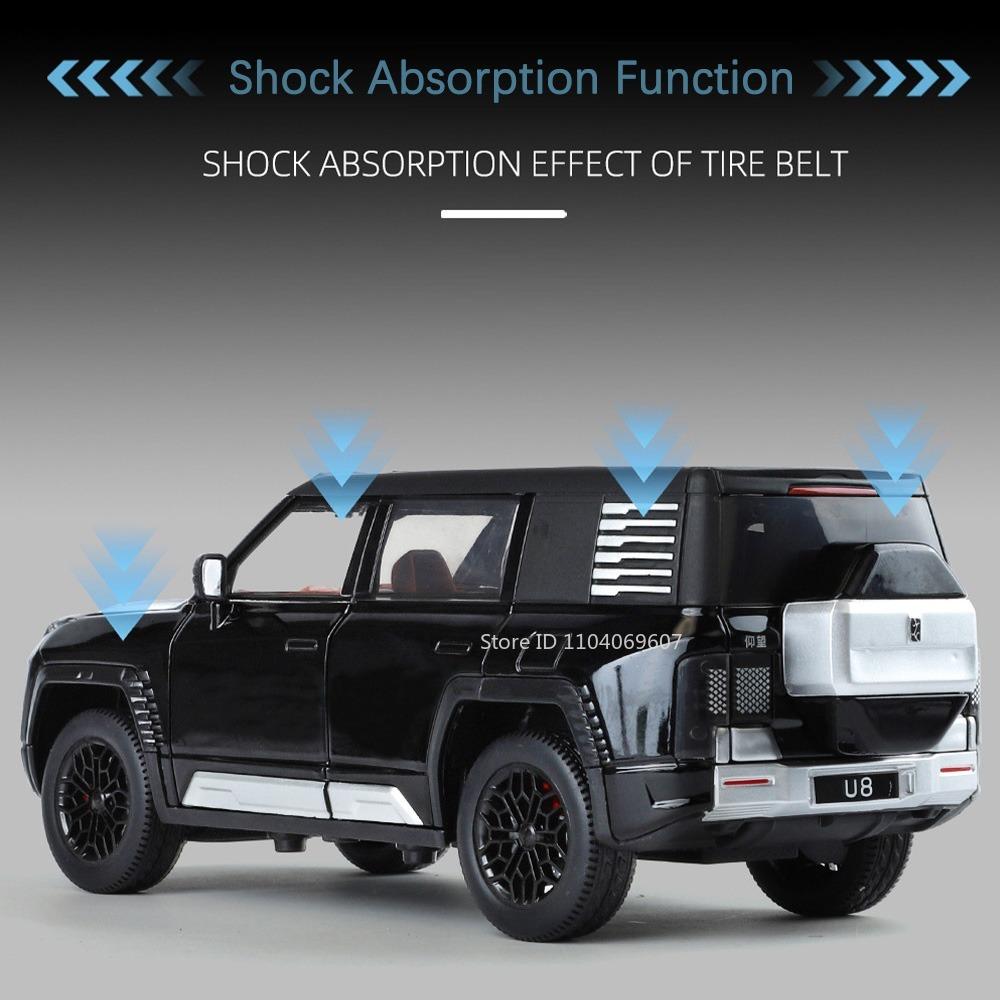 1:24 BYD Looking At Up U8 Model SUV Car Toys Alloy Diecast Pull Back 6 Doors Opened Sound Light Off-road Vehicle For Boys Gifts