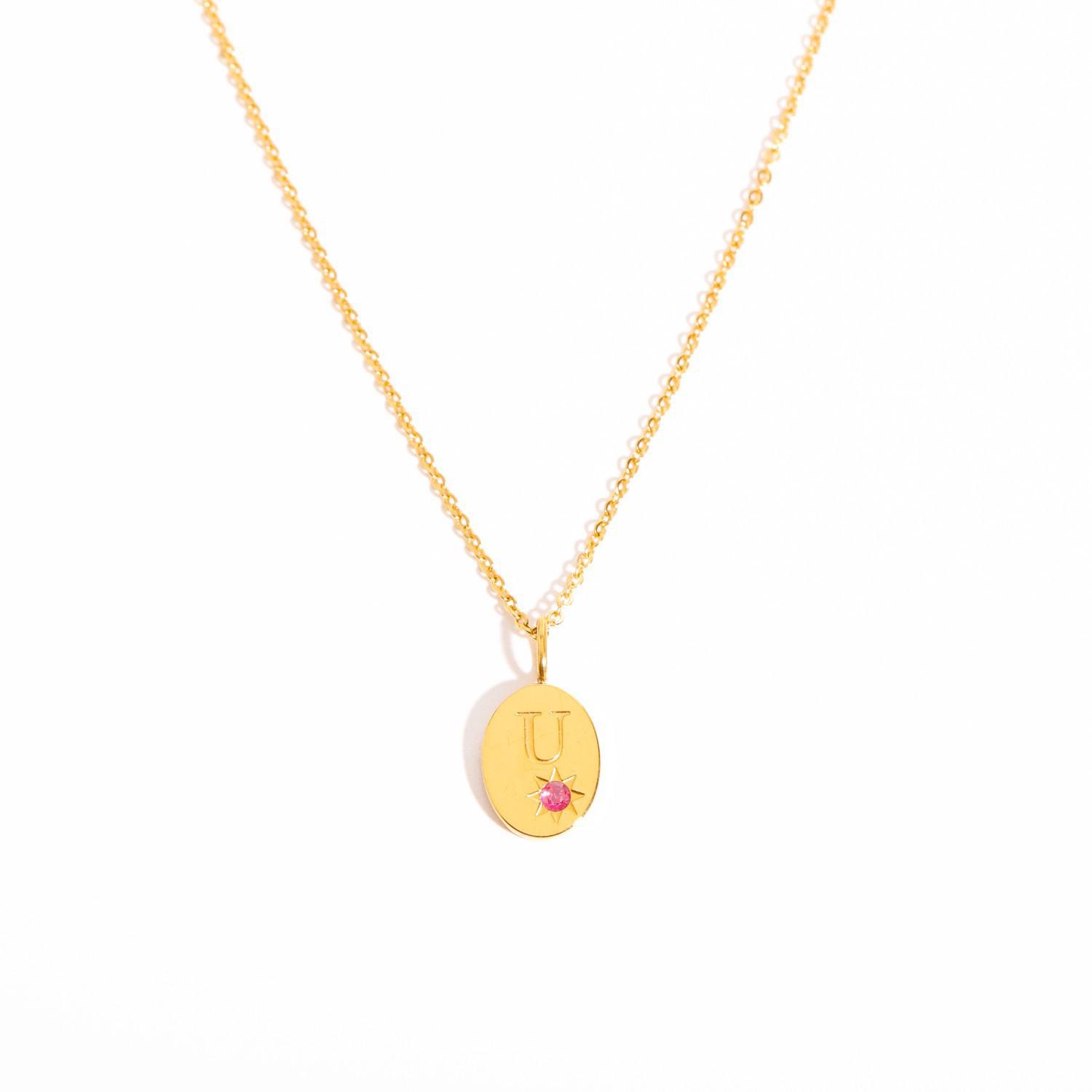 Titanium Steel Zircon Initial Pendant Necklace with Clavicle Chain