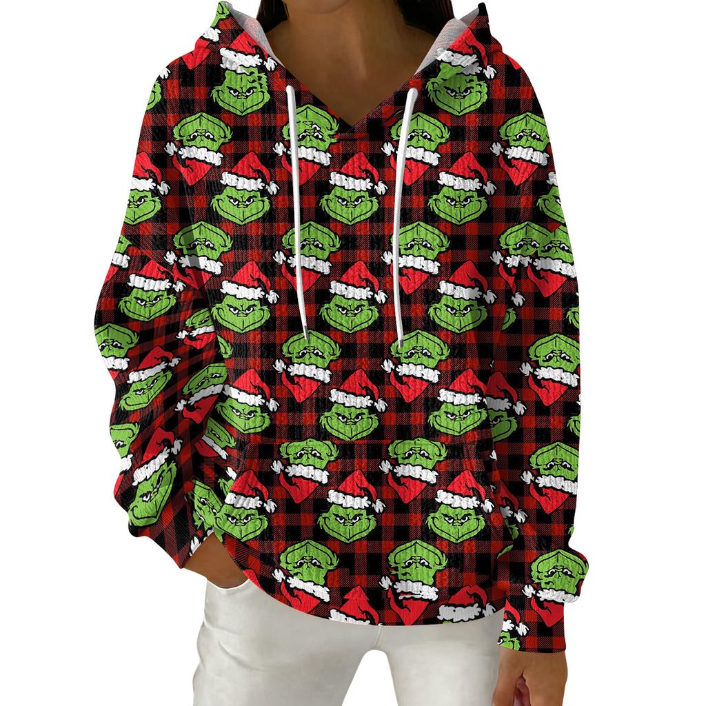 Women's Fashion Casual Christmas Print Pullover Long-Sleeve Hooded Sweatshirt
