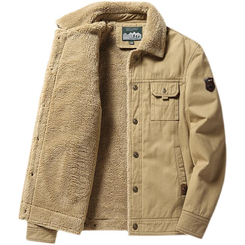 

Men s Plus Size Winter Pilot Jacket - Velvet Thickened Lambskin Workwear Coat 2XL 140-155 lbs