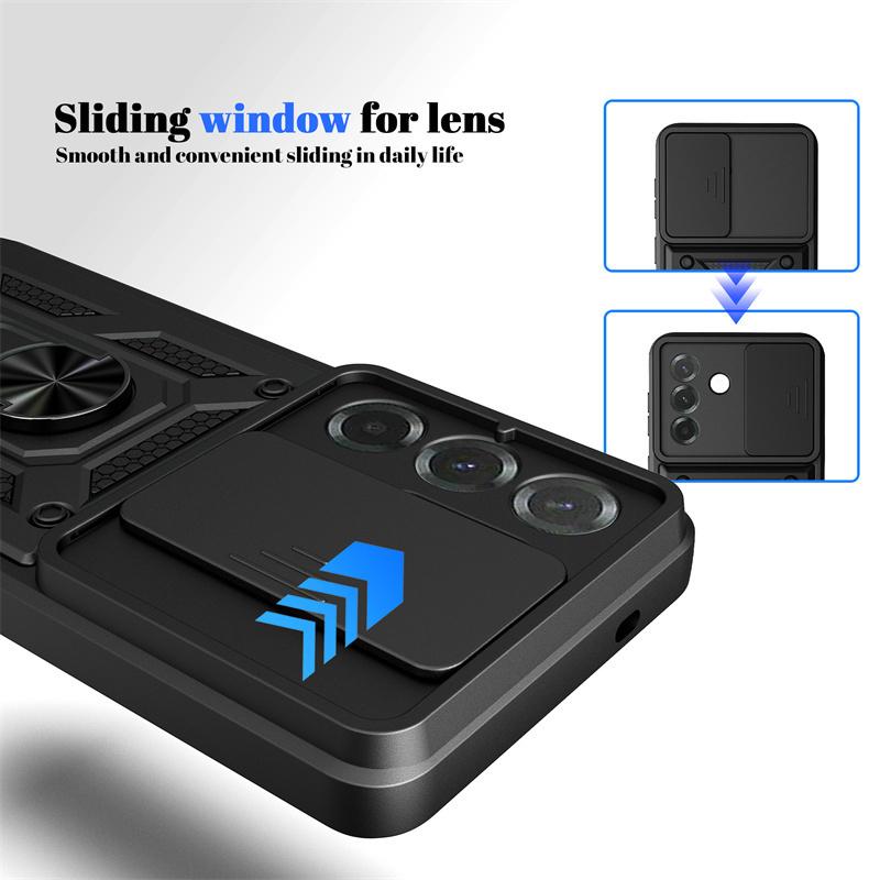 Rugged Armor Funda For Samsung A17 5G Case Slide Camera Lens Back Cover For Galaxy A17 A37 A57 Magnetic Ring Stand Protect Cover