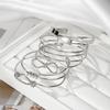 5Pcs/Set Fashion Silver Color Metal Textured Bow Knot Shape Bangle Set For Women Adjustable Layered Bracelet Daily Wear Jewelry