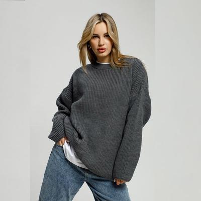 Solid Color Crew Neck Sweater European and American Spring and Autumn Loose Knitted Sweater Ins Pullover Sweater Women