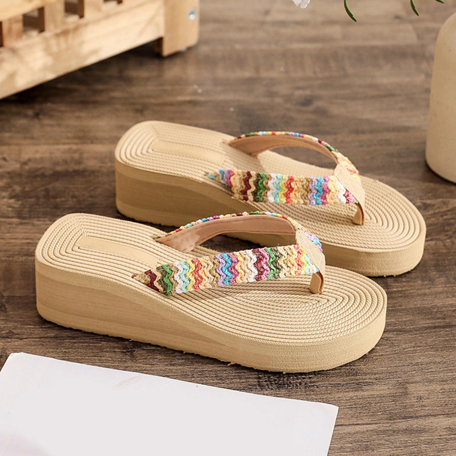 Wedge Foam Flip Flops For Women Women Flip Flop Summer Wedge Filp Flop Sandals Beach Sandals Fashion Women S Sandals Pantuflas 38 бежевый