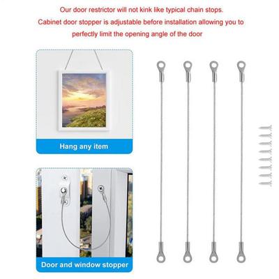 Silver 304 Stainless Steel Cabinet Door Restraint Cable 30cm Hinge Limiting Wire For Furniture Cupboard Safety Protection Tool