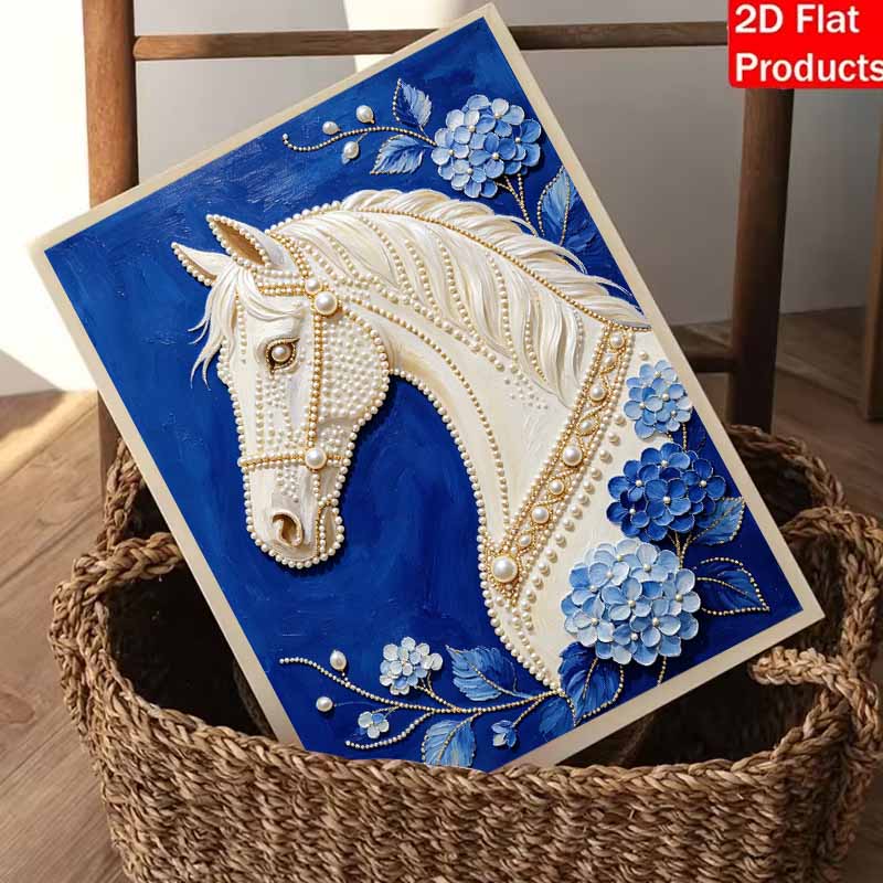 DIY Pearl Embroidery Diamond Painting Kit White Horse Floral Sparkling Beads Art Craft Handmade Decoration Gift for Home