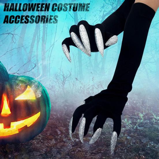 1 Pair Halloween Paw Gloves Long Black Gloves with Scary Long Nails Soft Comfortable Cosplay Festival Funny Ghost Gloves