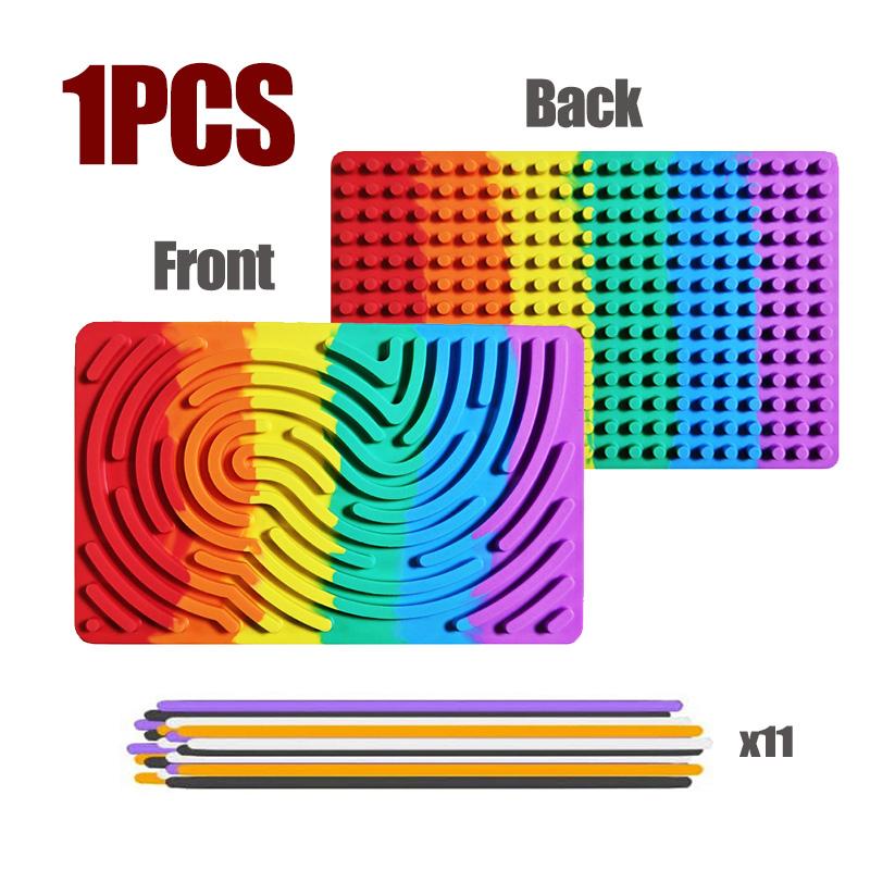 Kid Sensory Activity Board Sensory Activity Board 2 in1 Silicone Fidget Toy Double-Sided for Calming Stress Anxiety ADHD Autism