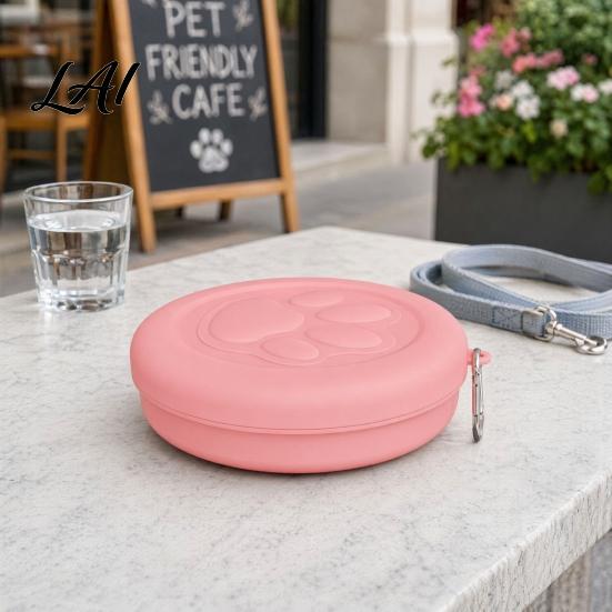 Moisture-proof Dog Food Holder Treat Pouch Bowl with Metal Carabiner Puppy Holder Clip-on Pet Container Lid for Travel Walking Training Trips