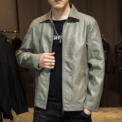 Men's PU Leather Jacket Men's Plush Autumn Leather Jacket Casual Men's Leather Jacket Lapel Collar, Middle-aged Jacket Motorcycle Jacket