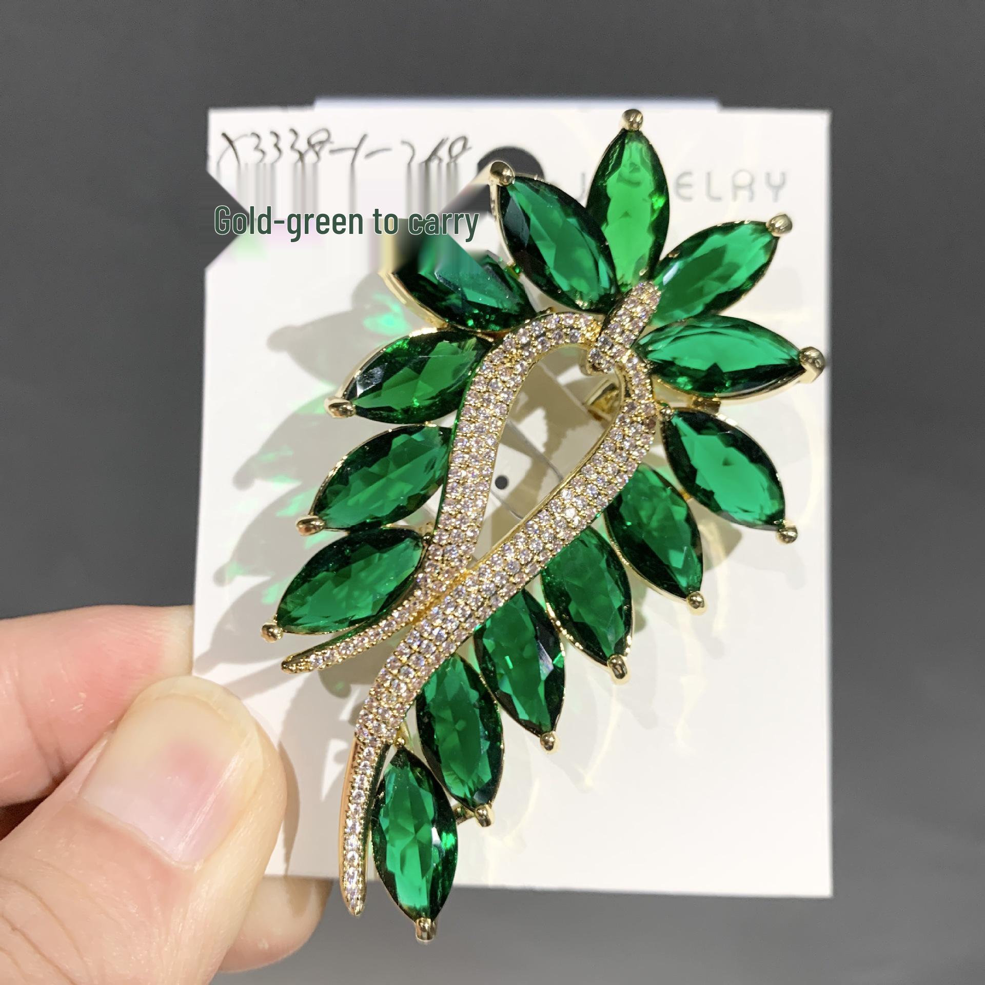 Green Zirconia Floral Brooch with Ribbon – Elegant Gift for Women