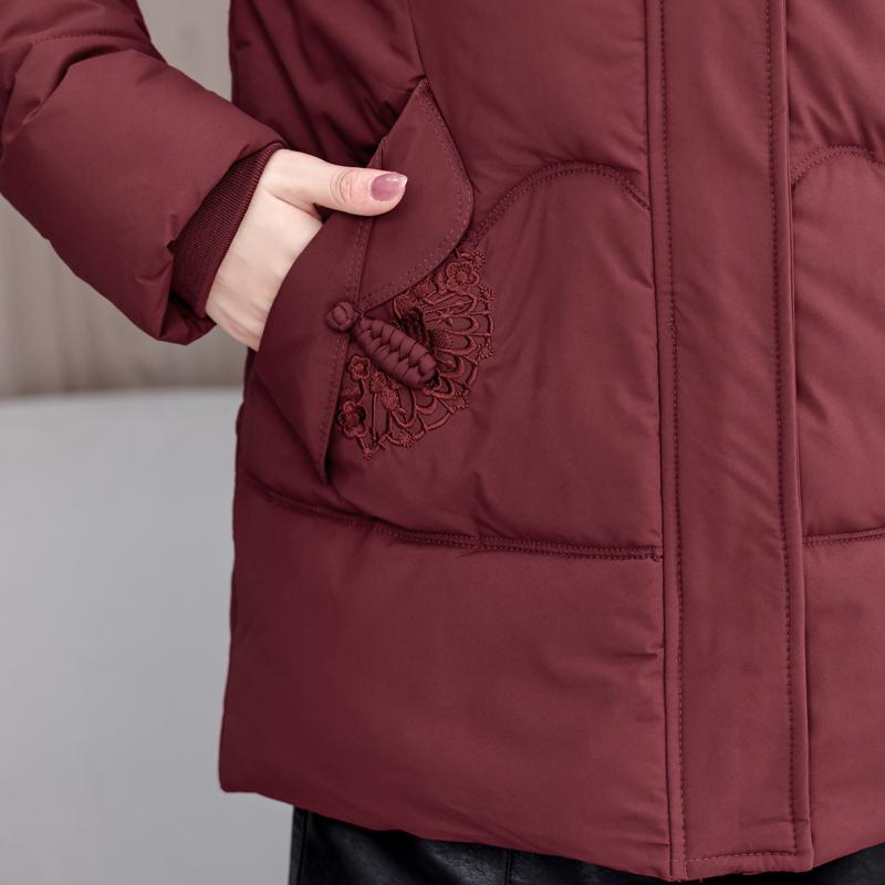 Mărimi Mari XL-5XL Jachete de Iarnă pentru Femei de Vârstă Mijlocie cu Glugă Elegante Largi Groase Călduroase Parkas cu Broderie Paltoane de Damă