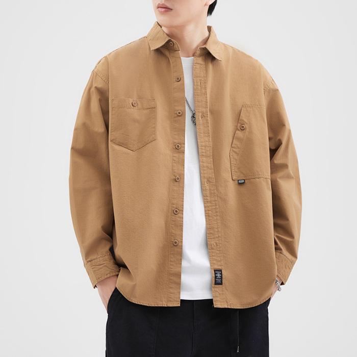 Black Japanese Retro Tooling Shirt Men'S Trendy Brand Loose Large Size Casual Ruffian Shirt Jacket Top Trendy