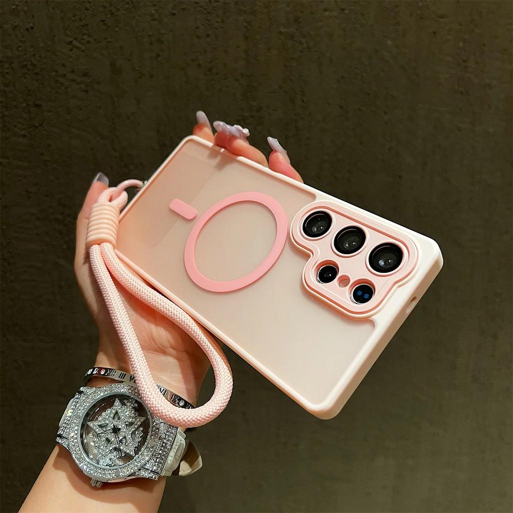 Matte for Magsafe Translucent Lanyard Case for Samsung Galaxy S26 S25 Ultra S24 FE S23 Plus A16 A36 A56 A17 Wrist Strap Cover