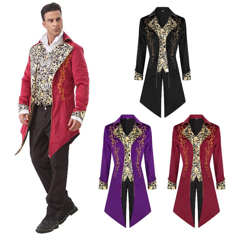 

2025 Men s Medieval Swallowtail Coat - Long Sleeve, Printed, Evening Wear S