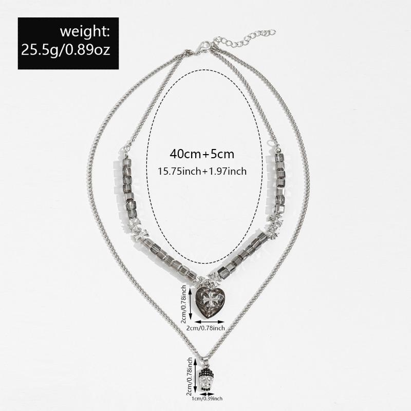 Hip Hop Trend Personality Versatile Skull Pendant Necklace Exaggerated Layer Metal Love Cross Men's Necklace