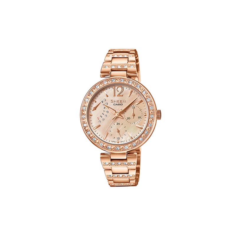 

Casio SHEEN series simple casual fashion quartz movement stainless steel strap Japanese and Korean watch women s watch mother-of-pearl SHE-3043PG-9A