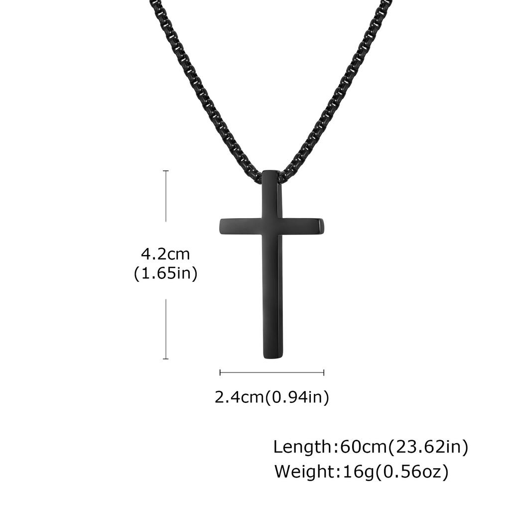 Vnox 60cm Box Chain Cross Pendant Necklaces for Men, Simple Plain Black Silver Gold Color Stainless Steel Thick Cross Collars
