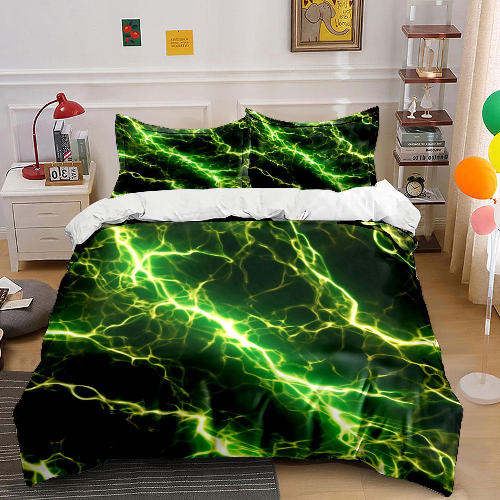 3Pcs Lightning Thunder Pattern Bedding Set Soft Duvet Cover + 2 Pillowcases Modern Techno Style Bedroom Decor Gift for Family