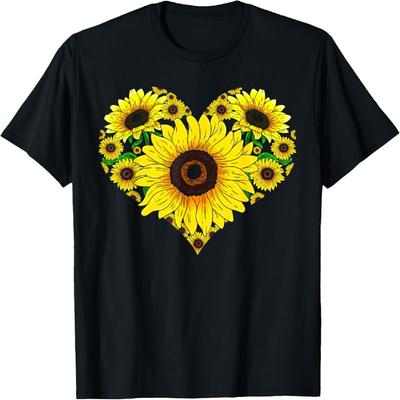 Beautiful Sunflower Lover Gardener Hippie Heart Sunflower T-Shirt