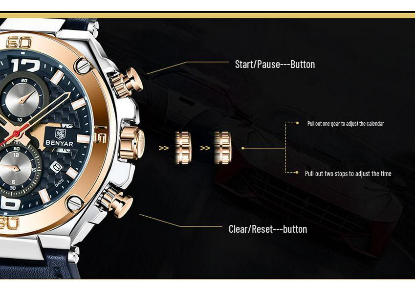 BENYAR 5151 Men's Multifunctional Quartz Watch - Fashionable, Waterproof Design