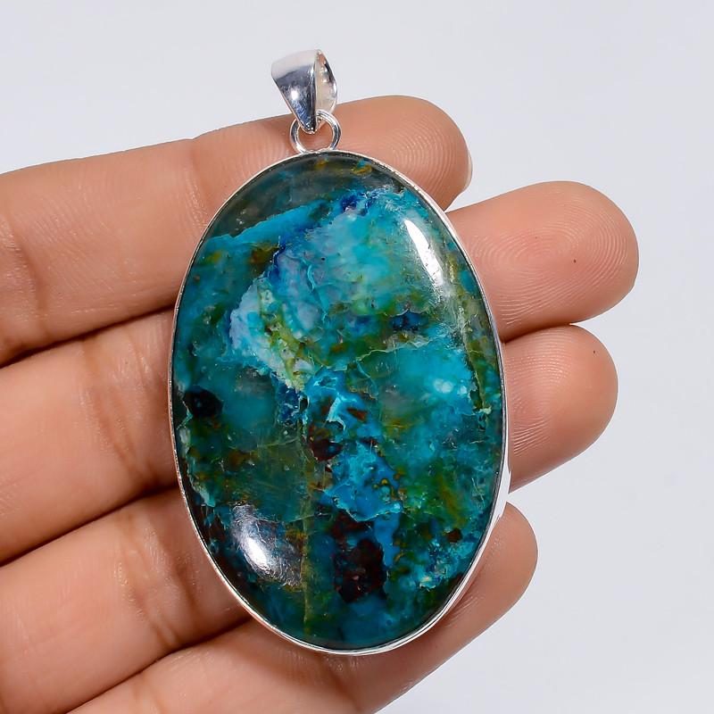 

Elegant Top Grade Qualite 100% Natural Azurite Oval Shape Ethnic Style Handmade Jewelry 925 Steling Silver Plated Pendant 2.2 WSJ-5011 2.2