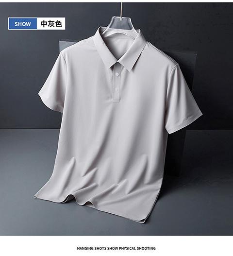 Camisa Polo de Seda Helada para Hombre de Negocios Casual de Verano Sin Costuras Alta Elasticidad Sin Planchado Fina de Manga Corta con Cuello Camisero Manga Corta