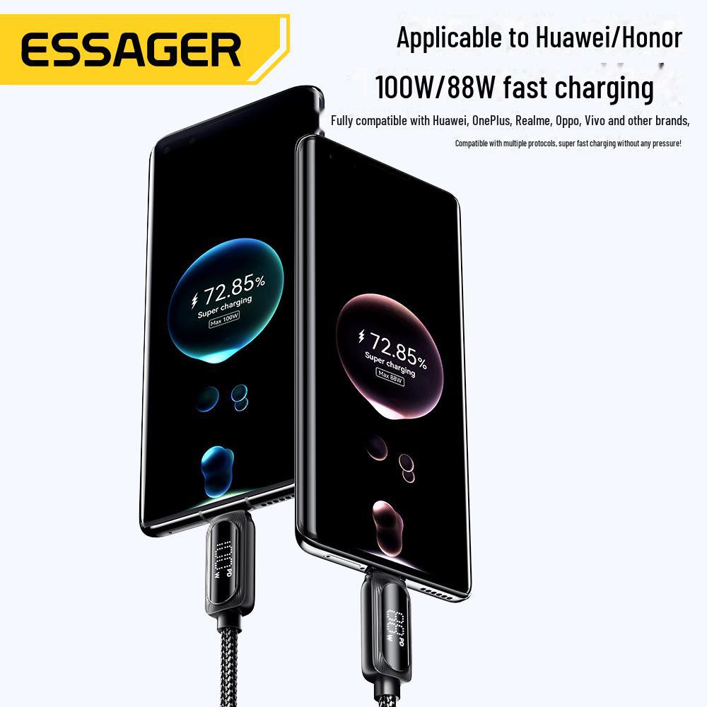 Nabíjecí kabel ESSAGER Type-C7A s digitálním displejem pro telefony Huawei, Honor, OPPO a další