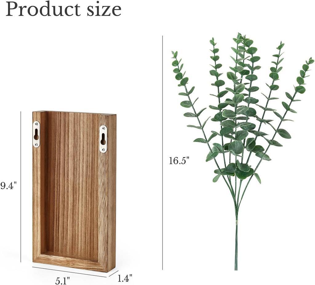 Wood Wall Planter Vase with Artificial Eucalyptus Farmhouse Wall Hanging Planter for Dried Flowers in Living Room Bedroom