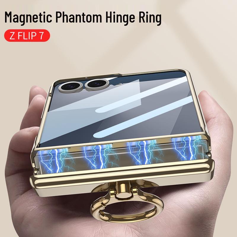 Samsung Z Flip7 Transparent Phone Case with Integrated Ring Buckle and Full-Cover Hinged Hard Shell