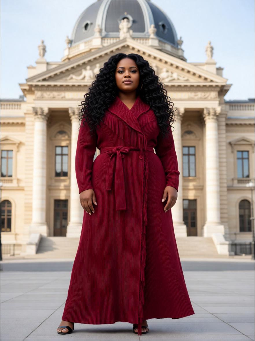 

Elegant Plus Size Tassel Jacket - Miyake Pleats, European African Style Women s Fashion One Size (40kg-100kg) вина червоного кольору