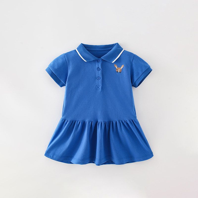 Girl Spring/Summer Fashion Polo Collar Short Sleeve Dress