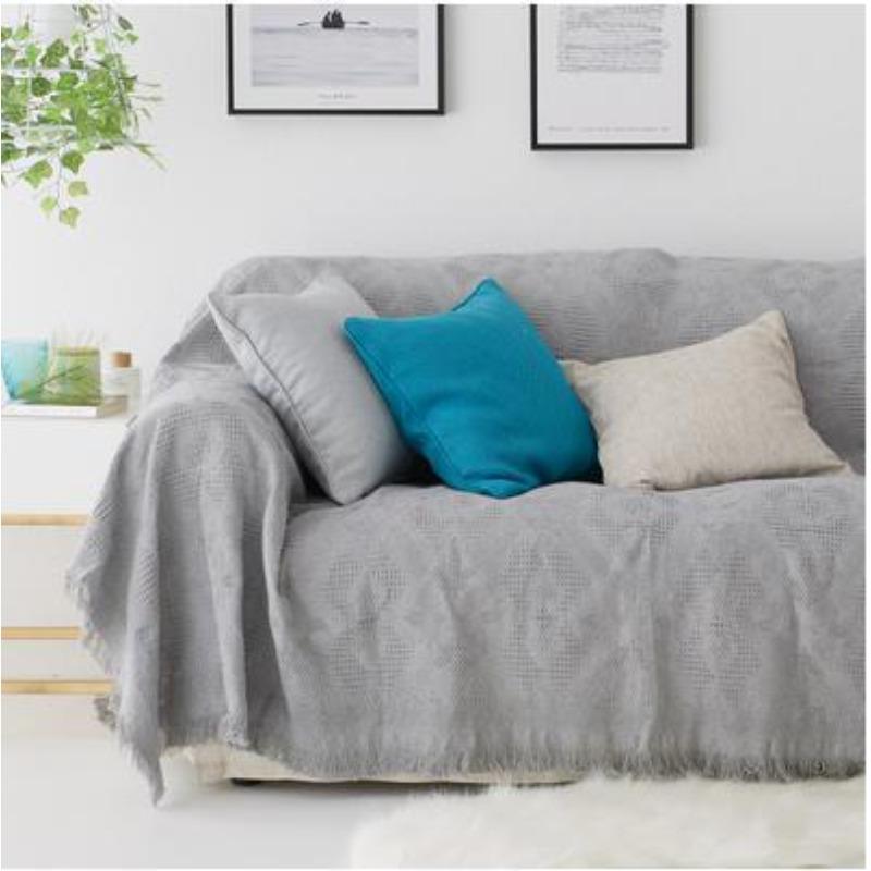 Toalha de sofá de cor sólida, capa de sofá simples e dupla, toalha de malha, cobertor de poeira para sofá